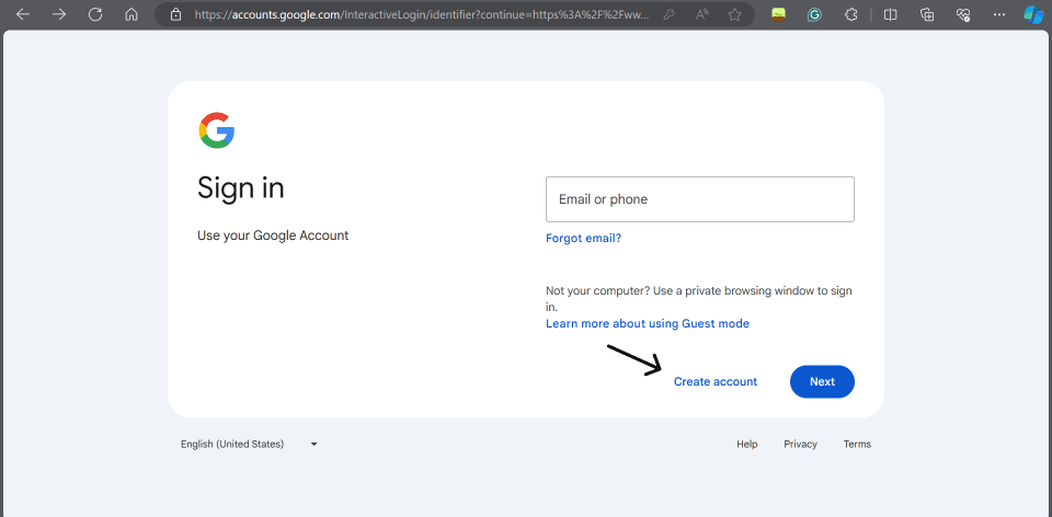 Create account